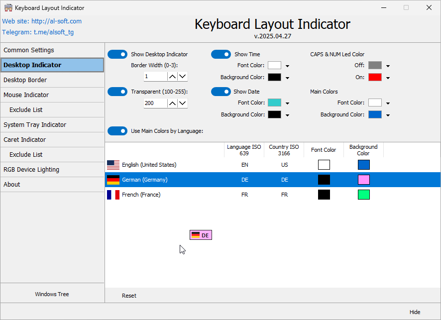 Keyboard Layout Indicator - Desktop Indicator Settings