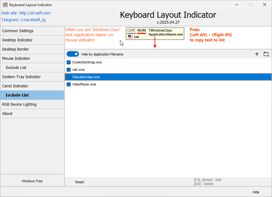 Keyboard Layout Indicator - Text Edit Caret Indicator Exception List