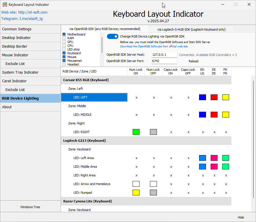 Keyboard Layout Indicator - Lighting RBG Device (Keyboard/MousePad/Mouse) on keyboard layout