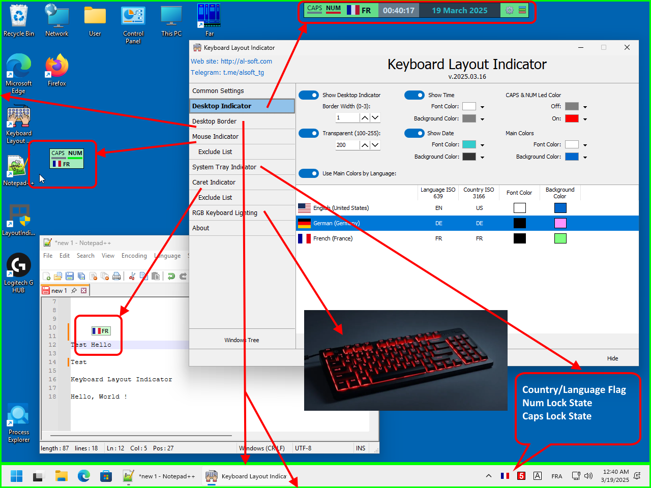Keyboard Layout Indicator - Main window